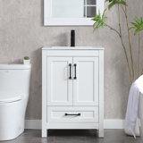 White Kenise 24'' Narrow Depth Single Bathroom Vanity Set With Mirror Ceramic Vanity Top 